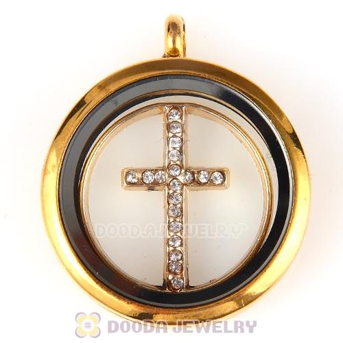 22mm Large Rose Gold Cross Alloy Window Plate with Crystal