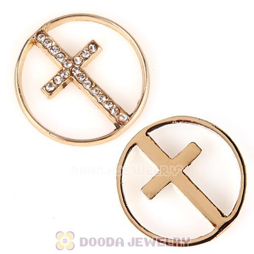 22mm Large Rose Gold Cross Alloy Window Plate with Crystal