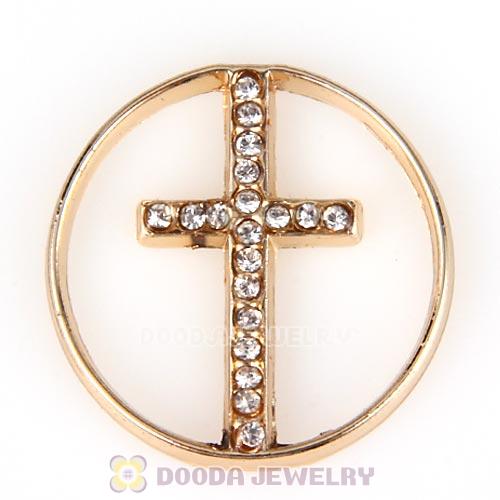 22mm Large Rose Gold Cross Alloy Window Plate with Crystal