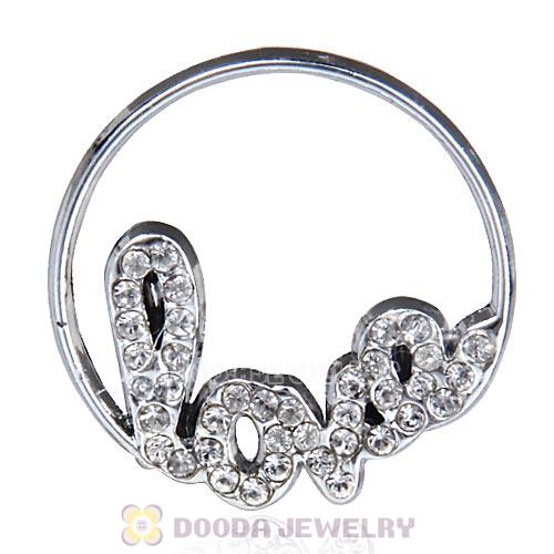 22mm Large Platinum Love Alloy Window Plate with Crystal