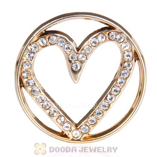 22mm Large Rose Gold Heart Alloy Window Plate with Crystal