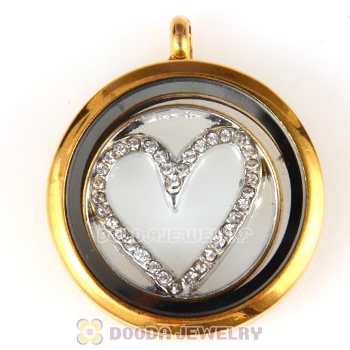 22mm Large Platinum Heart Alloy Window Plate with Crystal