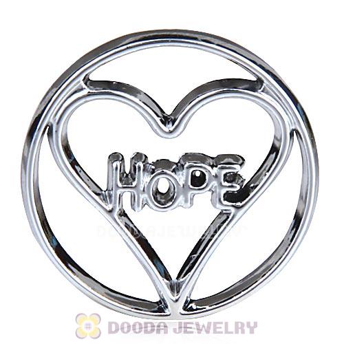 22mm Large Platinum Heart Hope Alloy Window Plate