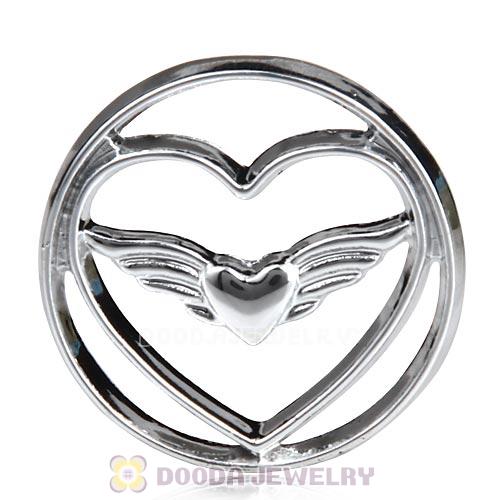 22mm Large Platinum Heart with Wing Alloy Window Plate