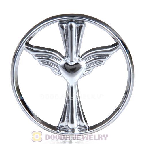 22mm Large Platinum Cross Heart with Wing Alloy Window Plate
