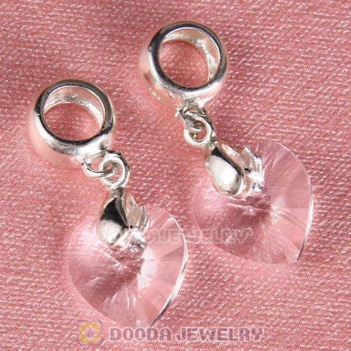 European Sterling Silver Dangle Clear Heart Austrian Crystal Charm