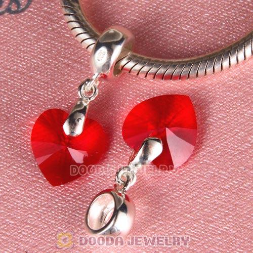 European Sterling Silver Dangle Light Siam Heart Austrian Crystal Charm