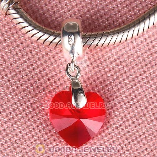 European Sterling Silver Dangle Light Siam Heart Austrian Crystal Charm
