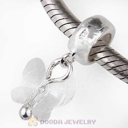 European Sterling Silver Dangle Clear Butterfly Austrian Crystal Charm