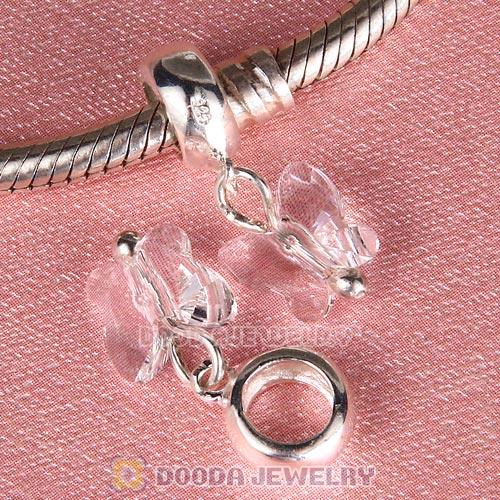 European Sterling Silver Dangle Clear Butterfly Austrian Crystal Charm