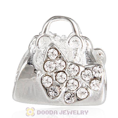 Sterling Silver Loves Shopping Bag Beads with Clear Austrian Crystal