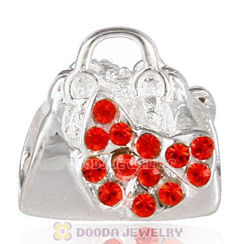 Sterling Silver Loves Shopping Bag Beads with Hyacinth Austrian Crystal