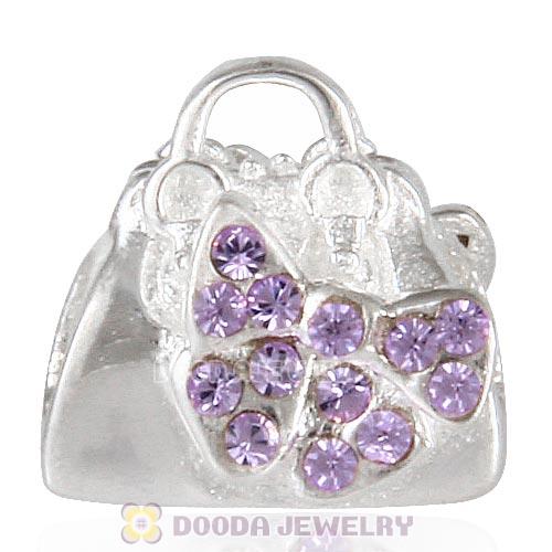 Sterling Silver Loves Shopping Bag Beads with Violet Austrian Crystal