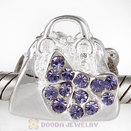 Sterling Silver Loves Shopping Bag Beads with Tanzanite Austrian Crystal