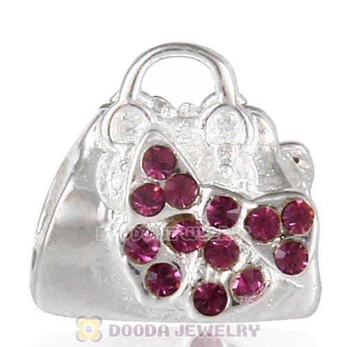 Sterling Silver Loves Shopping Bag Beads with Amethyst Austrian Crystal