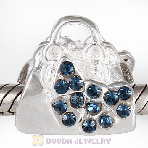 Sterling Silver Loves Shopping Bag Beads with Montana Austrian Crystal