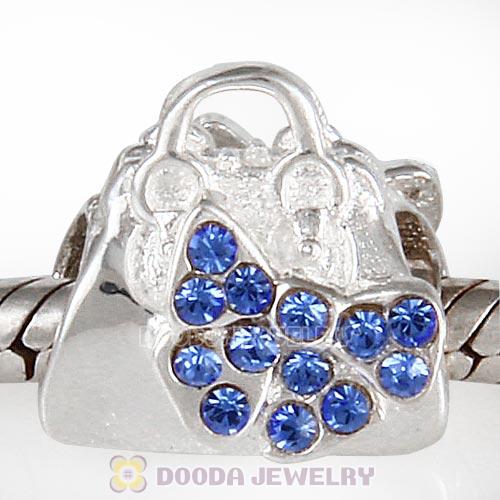 Sterling Silver Loves Shopping Bag Beads with Sapphire Austrian Crystal