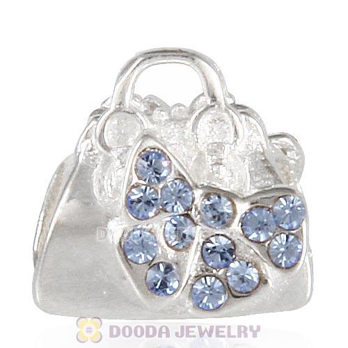 Sterling Silver Loves Shopping Bag Beads with Light Sapphire Austrian Crystal