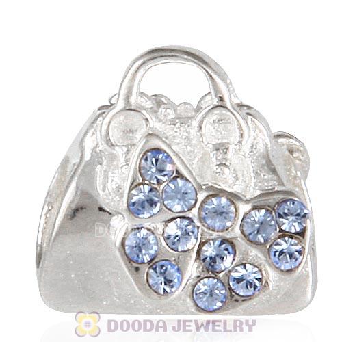 Sterling Silver Loves Shopping Bag Beads with Aquamarine Austrian Crystal