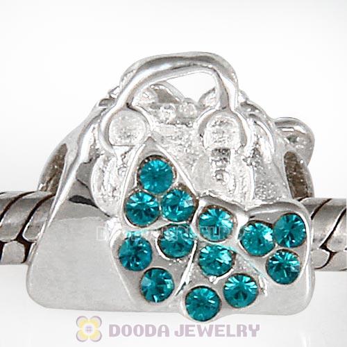 Sterling Silver Loves Shopping Bag Beads with Blue Zircon Austrian Crystal