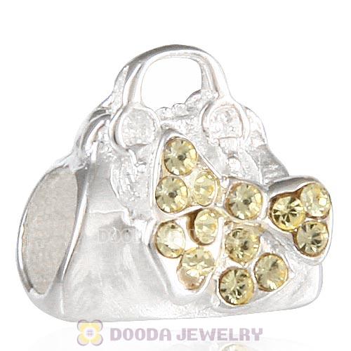 Sterling Silver Loves Shopping Bag Beads with Jonquil Austrian Crystal