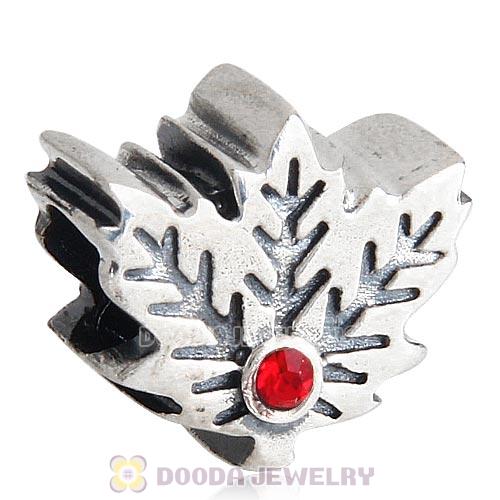 European Sterling Silver Maple Leaf Beads with Light Siam Austrian Crystal