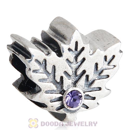 European Sterling Silver Maple Leaf Beads with Tanzanite Austrian Crystal