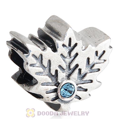 European Sterling Silver Maple Leaf Beads with Aquamarine Austrian Crystal