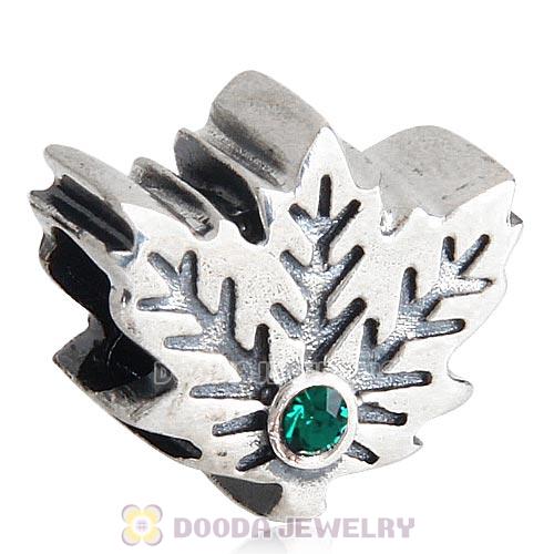 European Sterling Silver Maple Leaf Beads with Emerald Austrian Crystal