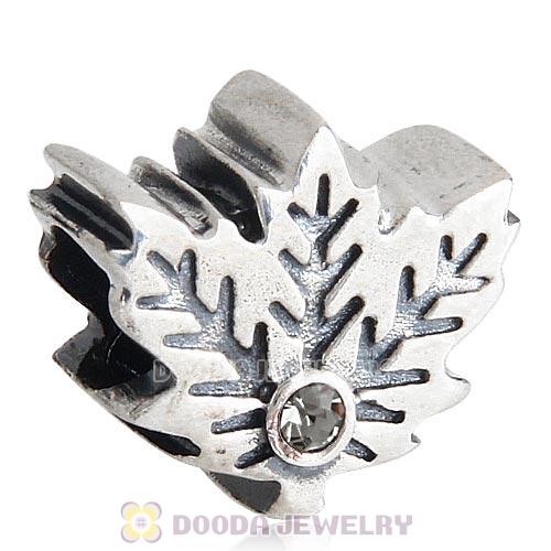 European Sterling Silver Maple Leaf Beads with Black Diamond Austrian Crystal