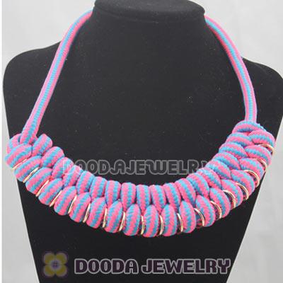 Handmade Weave Fluorescence Rose Blue Cotton Rope Braided Necklace