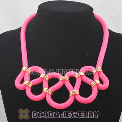 Handmade Weave Fluorescence Pink Cotton Rope Fashion Necklace