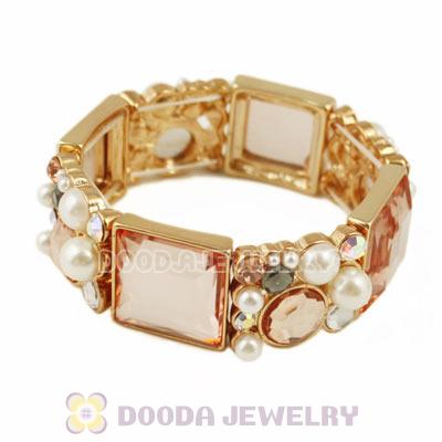 Golden Pearl and Crystal Fashion Elastic Bracelets Wholesale