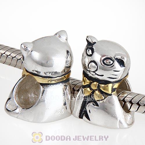 Gold Plated Sterling Silver Cute Mr Cat Beads Wholesale European Style
