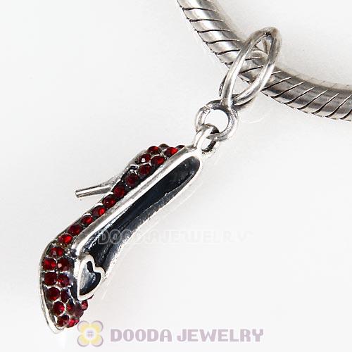 Sterling Silver Cinderella Slipper Dangle Beads with Siam Austrian Crystal