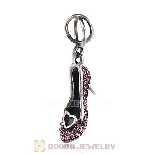 Sterling Silver Cinderella Slipper Dangle Beads with Light Amethyst Austrian Crystal