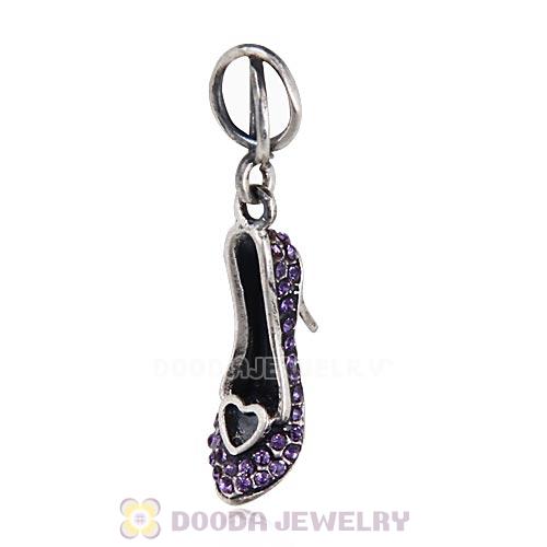 Sterling Silver Cinderella Slipper Dangle Beads with Tanzanite Austrian Crystal
