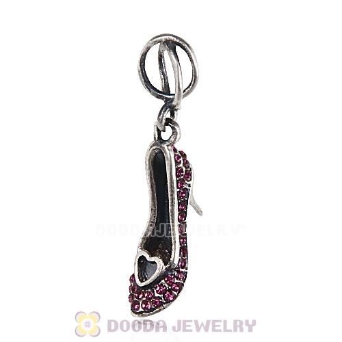 Sterling Silver Cinderella Slipper Dangle Beads with Amethyst Austrian Crystal