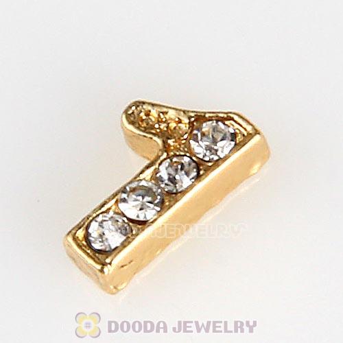 Gold Plated Alloy Number 1 with Crystal Floating Locket Charms Wholesale