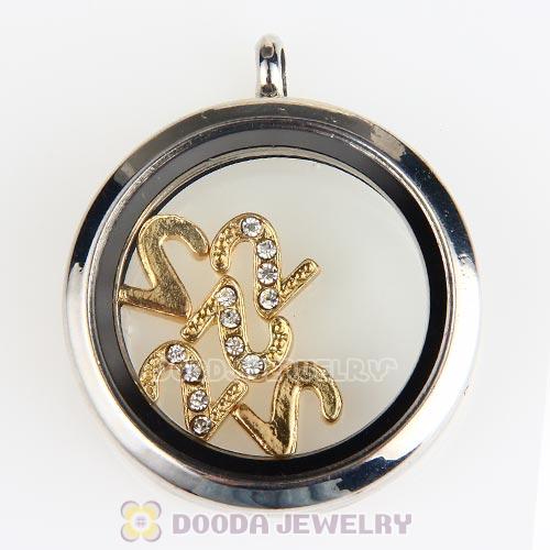 Gold Plated Alloy Number 2 with Crystal Floating Locket Charms Wholesale