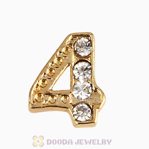 Gold Plated Alloy Number 4 with Crystal Floating Locket Charms Wholesale