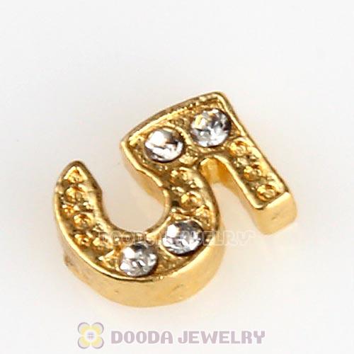 Gold Plated Alloy Number 5 with Crystal Floating Locket Charms Wholesale