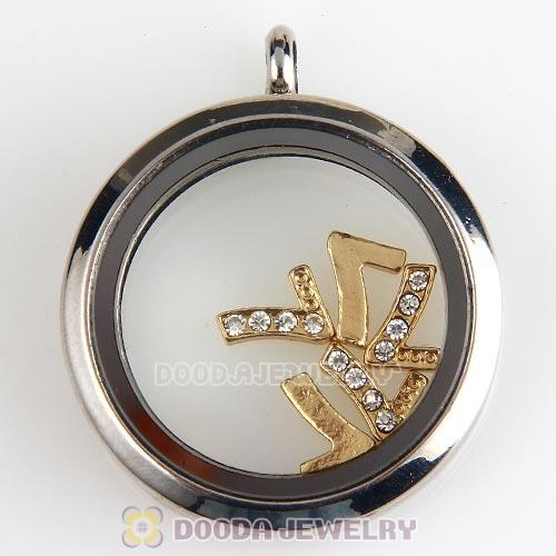 Gold Plated Alloy Number 7 with Crystal Floating Locket Charms Wholesale