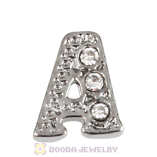 Platinum Plated Alloy Letter A with Crystal Floating Locket Charms Wholesale