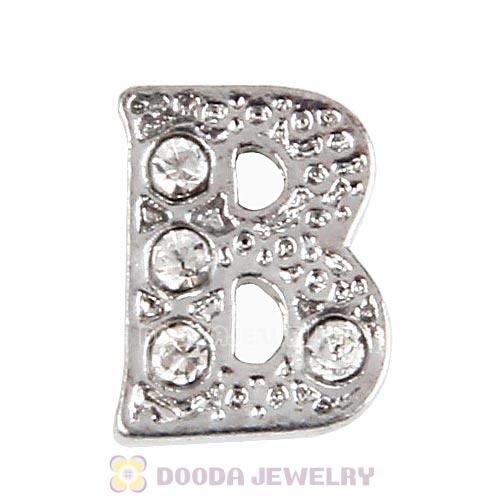 Platinum Plated Alloy Letter B with Crystal Floating Locket Charms Wholesale