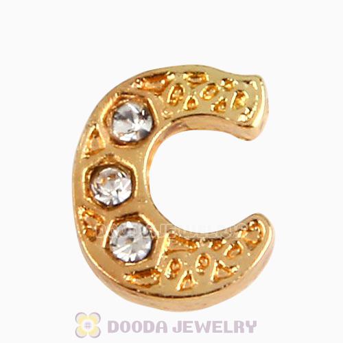 Gold Plated Alloy Letter C with Crystal Floating Locket Charms Wholesale