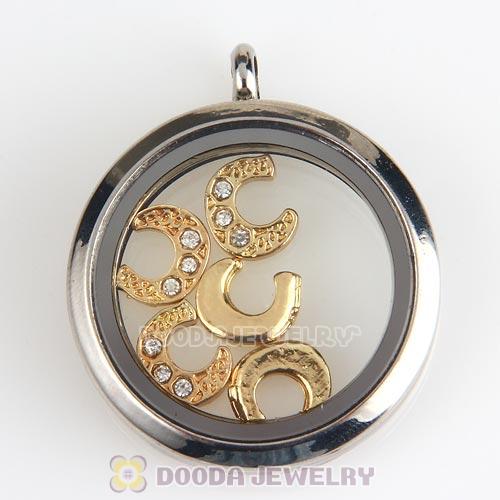 Gold Plated Alloy Letter C with Crystal Floating Locket Charms Wholesale
