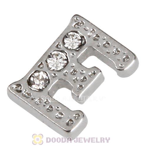 Platinum Plated Alloy Letter E with Crystal Floating Locket Charms Wholesale