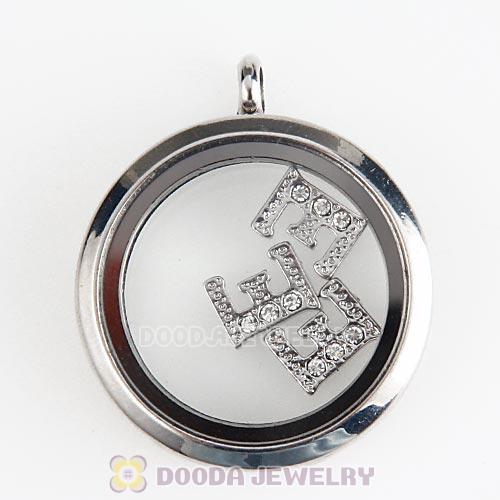 Platinum Plated Alloy Letter E with Crystal Floating Locket Charms Wholesale