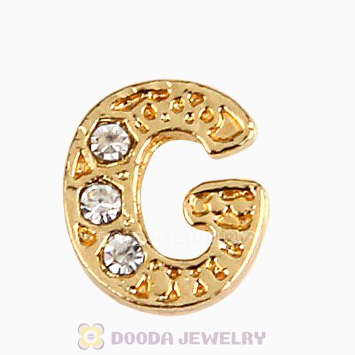 Gold Plated Alloy Letter G with Crystal Floating Locket Charms Wholesale